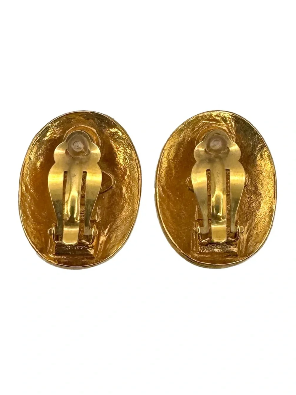 Authentic CHANEL 1990s gold plated oval clip on earrings